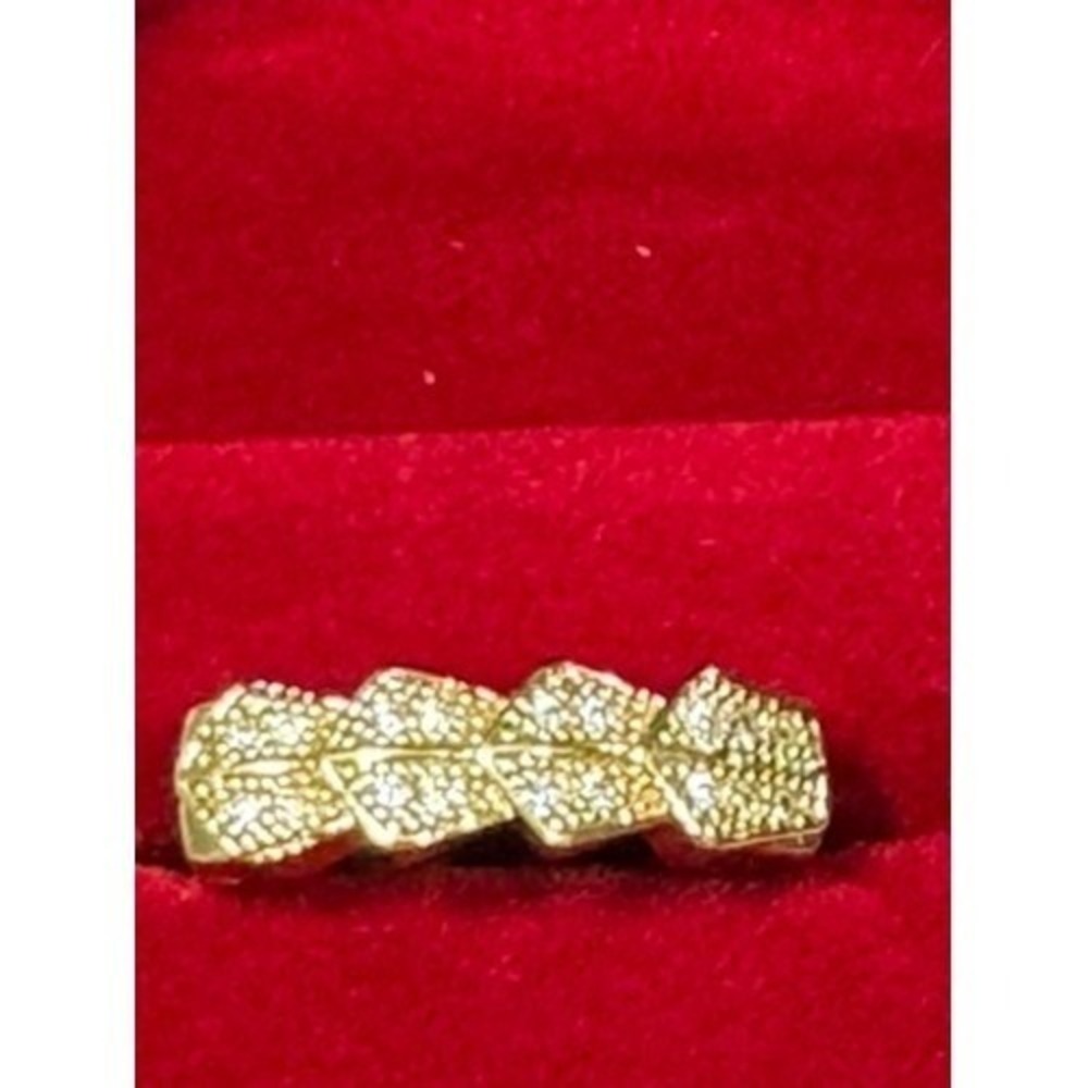 Gold Tone Pavé Crystal Leaf Scale Statement Band Ring Size 7